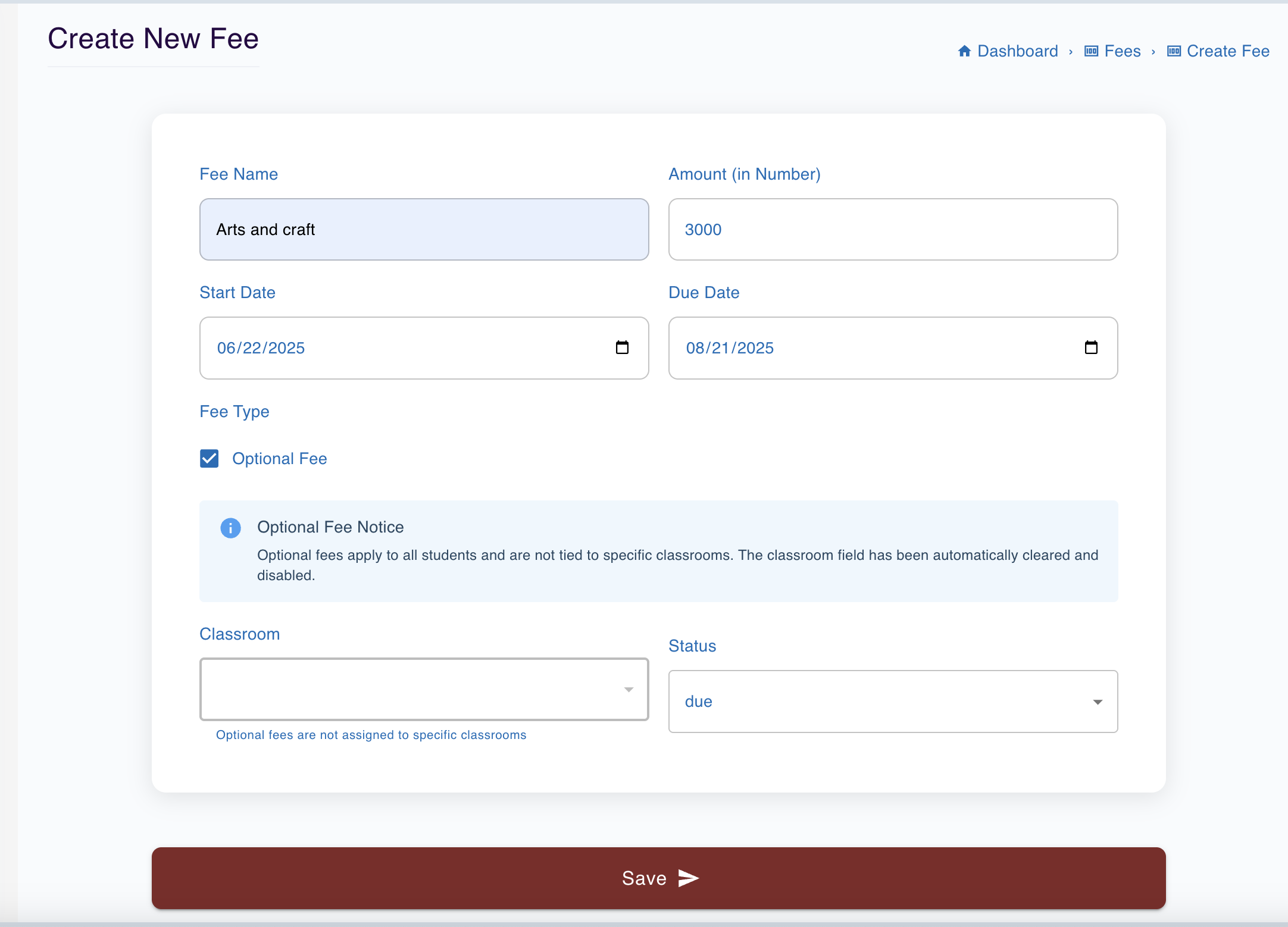 Create Optional Fee Interface