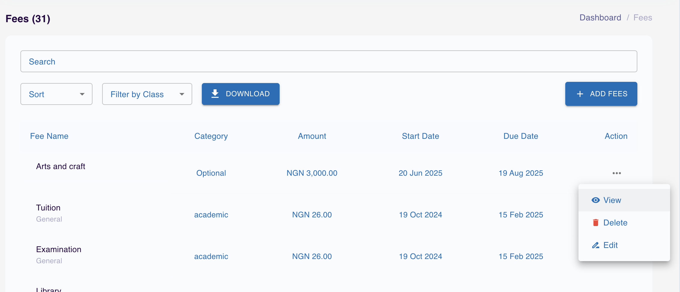 Fee Assignment Interface