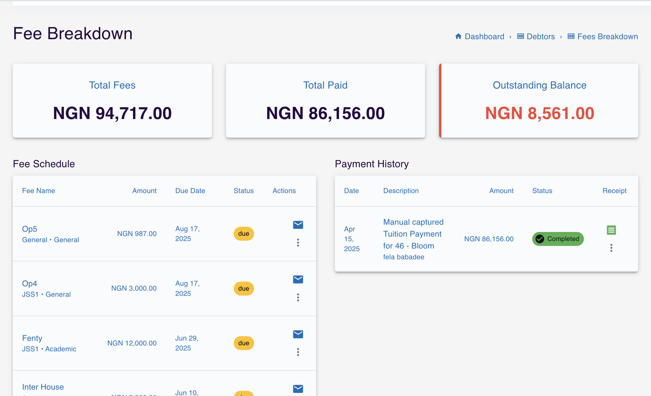 Detailed Fee Breakdown View